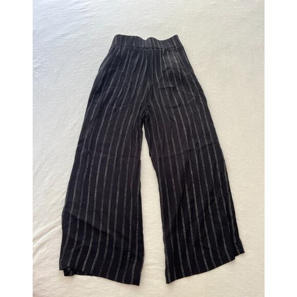 Wilfred Faun Black White Pinstripe Wide-Leg Pants Sz XS Pull-On Tie Waist - Picture 11 of 12